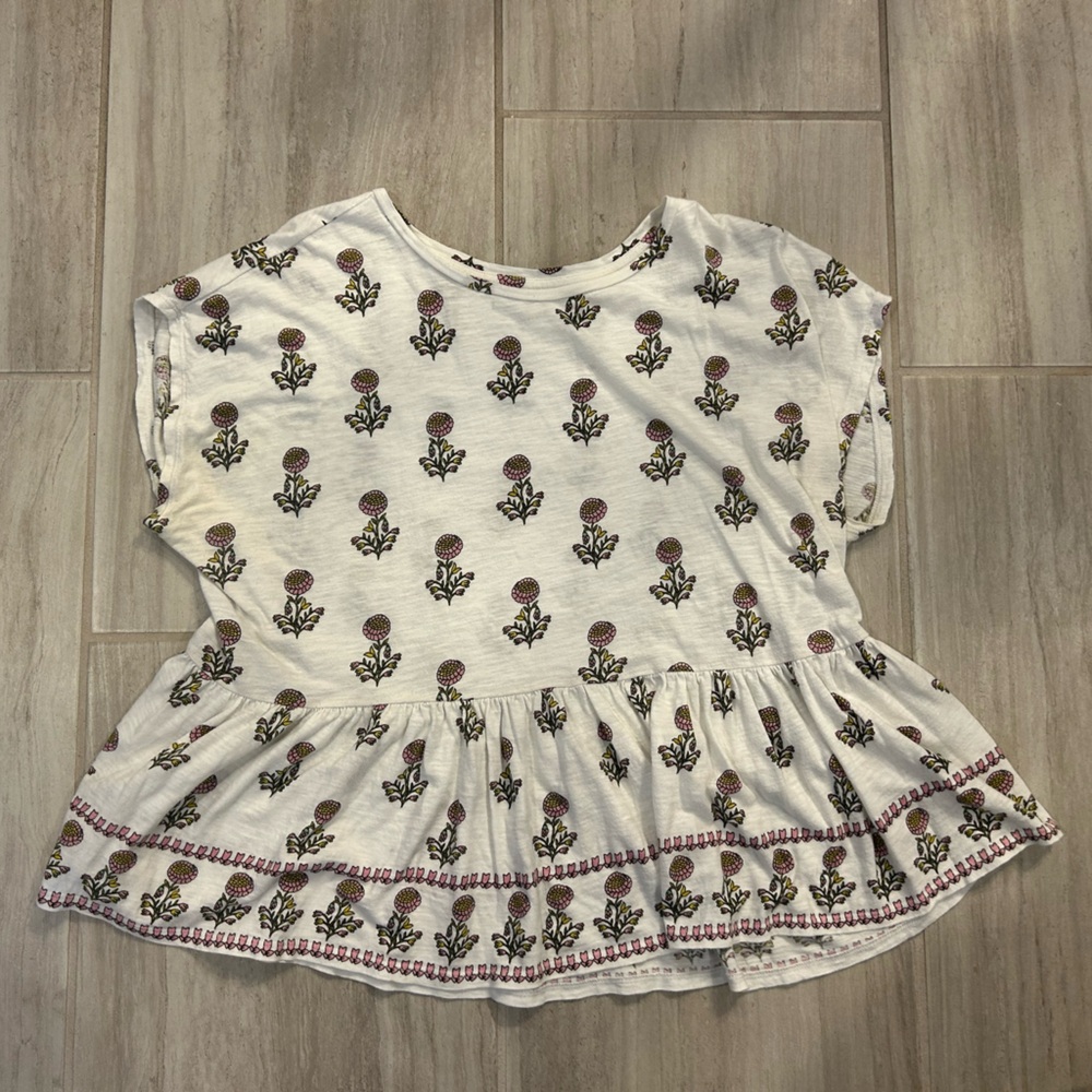 LOFT Cream and Brown Patterned Blouse